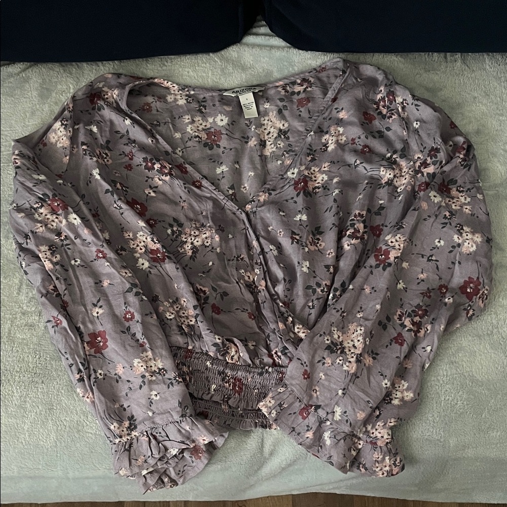 Floral V-Neck Blouse - Purple and Pink